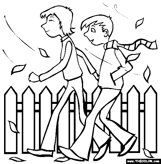 Fall Walk Coloring Page | Free Fall Walk Online Co