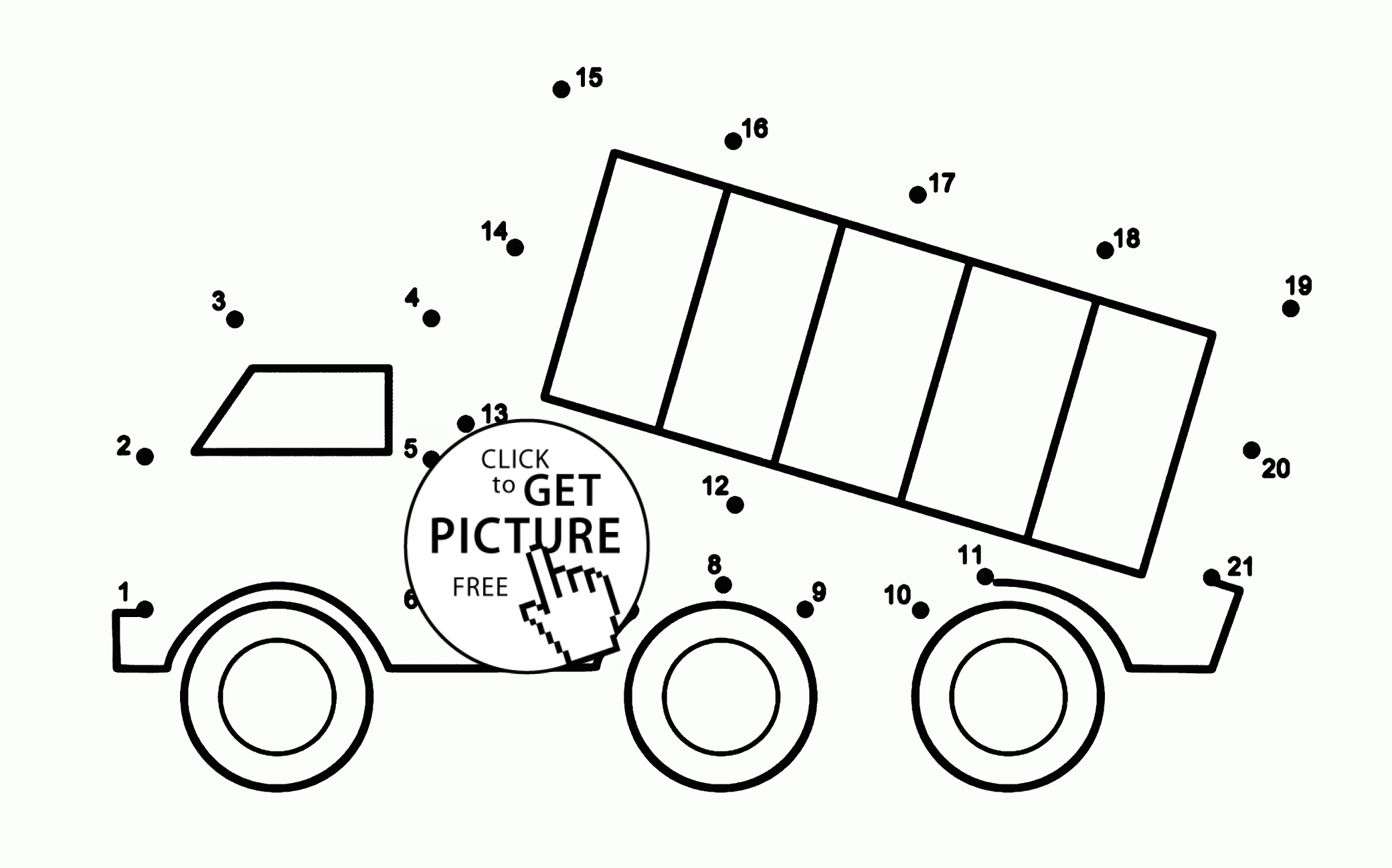 Dump Truck Connect The Dots Coloring Pages For Kids, Dot To Dots