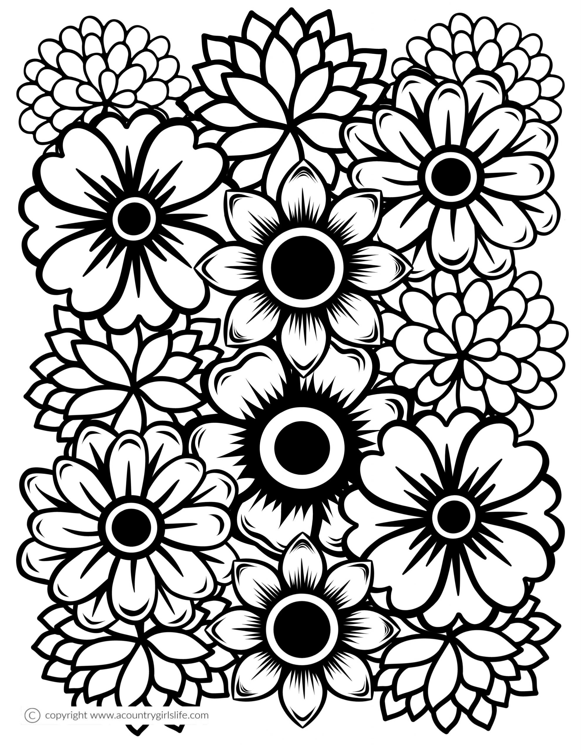 Coloring : 60 Marvelous Flower Adult Coloring Pages Photo Inspirations  Colorings