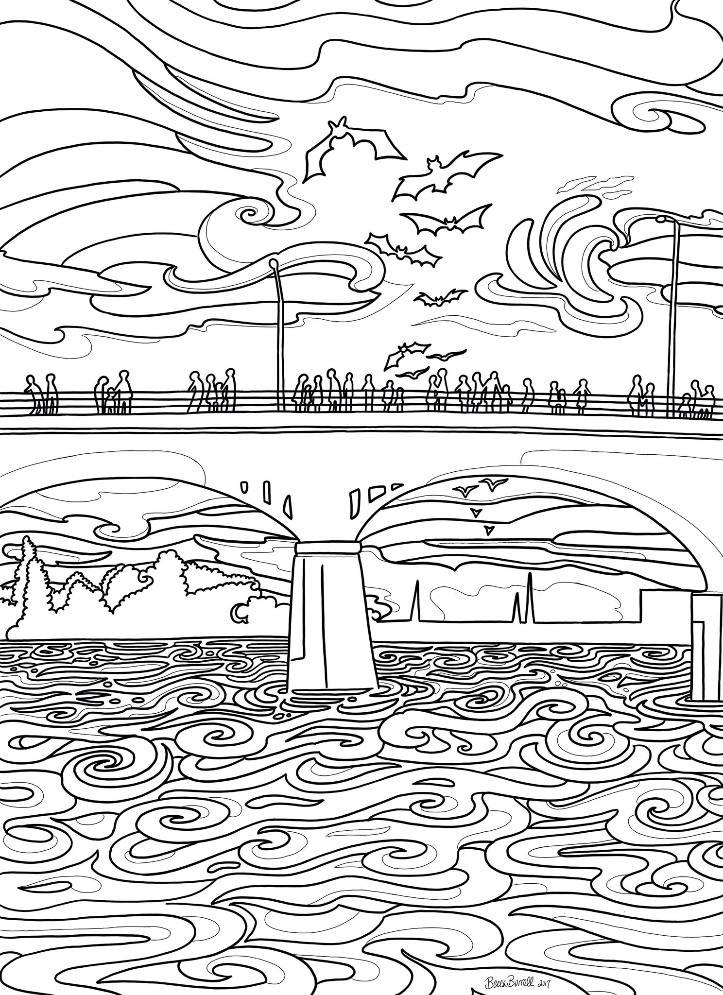 Austin Congress Bridge Coloring Page – Borrelli Illustrations