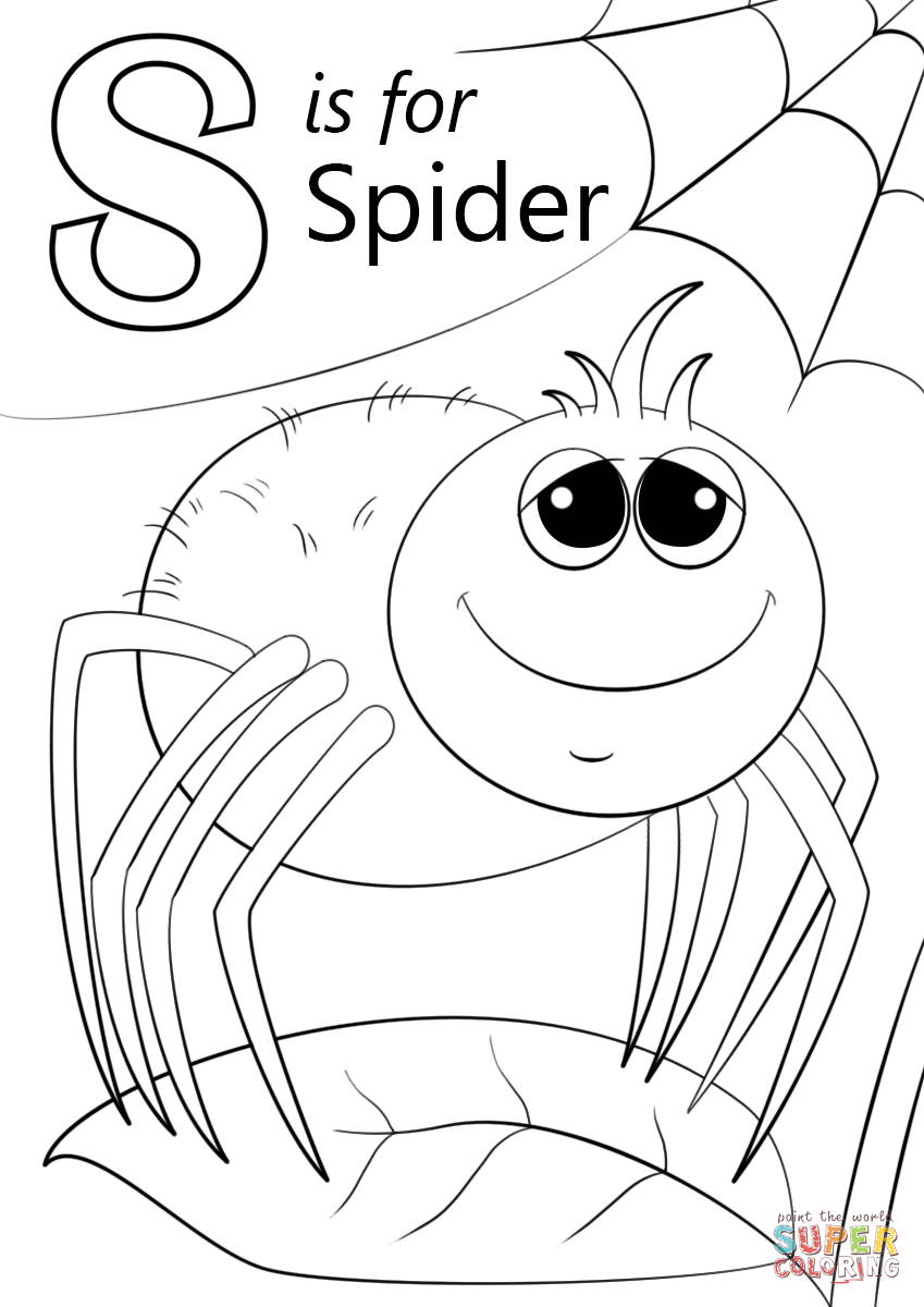 Letter S is for Spider coloring page | Free Printable Coloring Pages