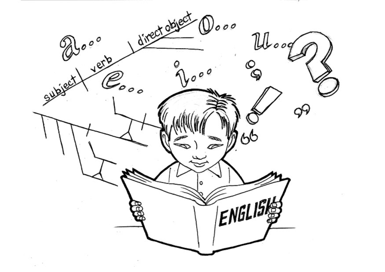 Coloring Page studying English - free printable coloring pages