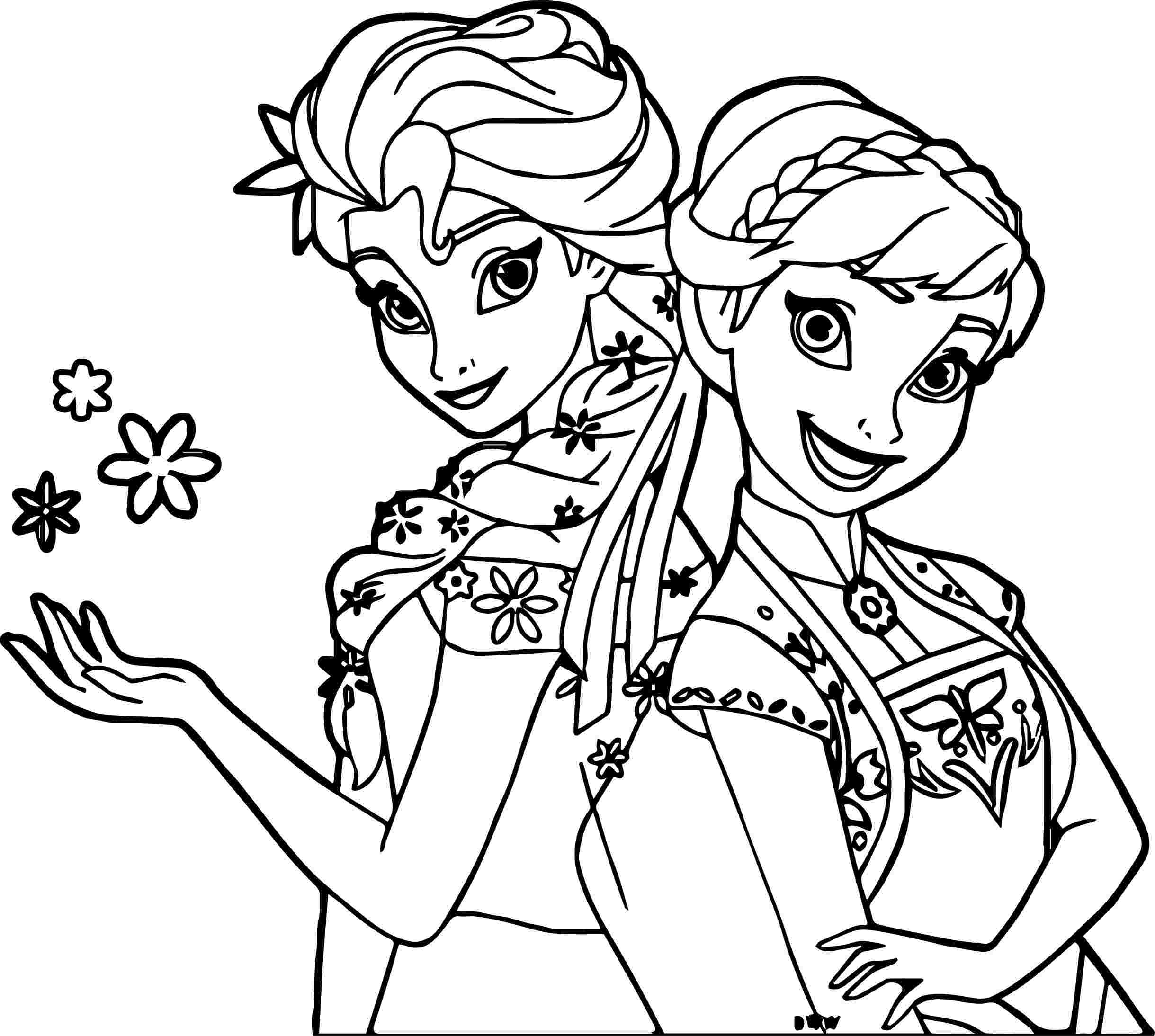 Elsa And Anna Frozen Fever Coloring Pages Anna Elsa