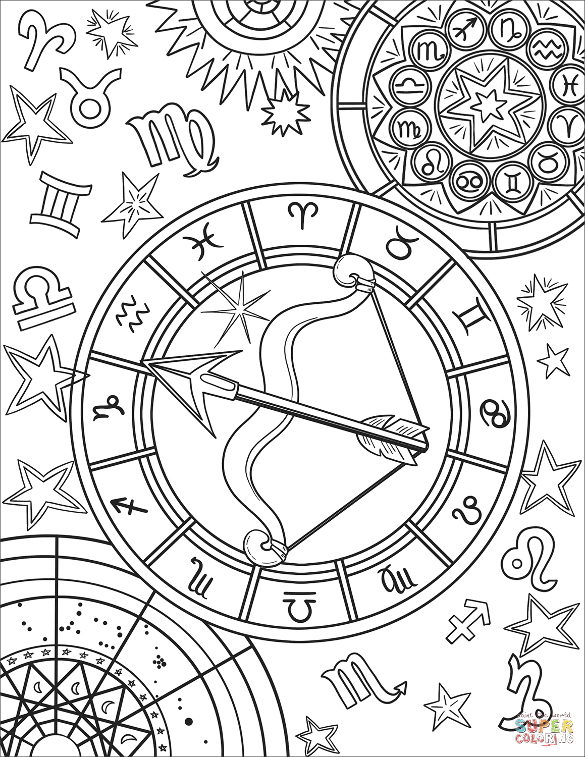 Line art astrology coloring pages for adults Digital file Adult ...