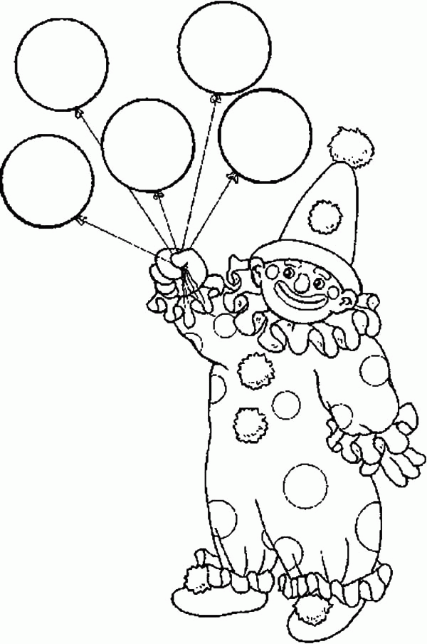 Carnival Clown with Five Balloons Coloring Pages: Carnival Clown ...
