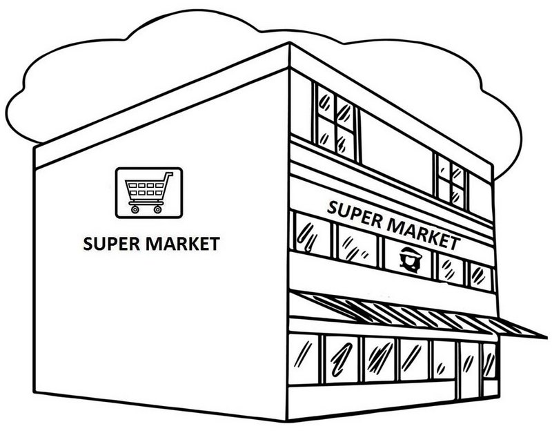 Great Supermarket Coloring Page | Supermarket, Coloring pages, Color