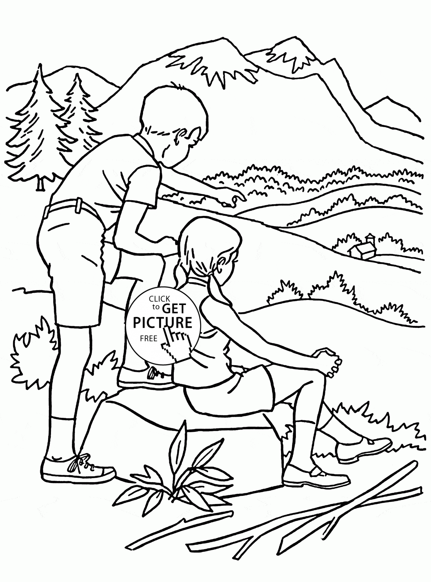 coloring page for kids hiking - Clip Art Library