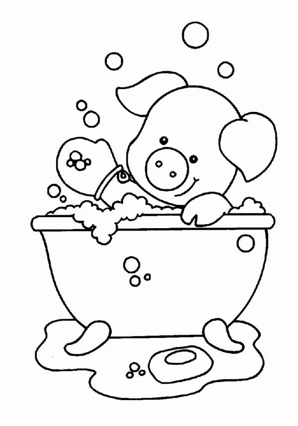 Piggy Playing Soap While Take A Bath Coloring Pages Bulk