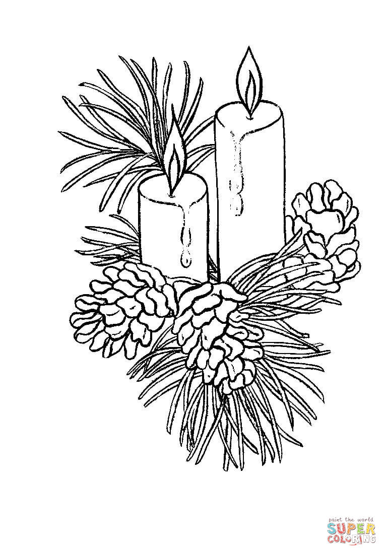 Beautiful Christmas candles coloring page | Free Printable Coloring Pages