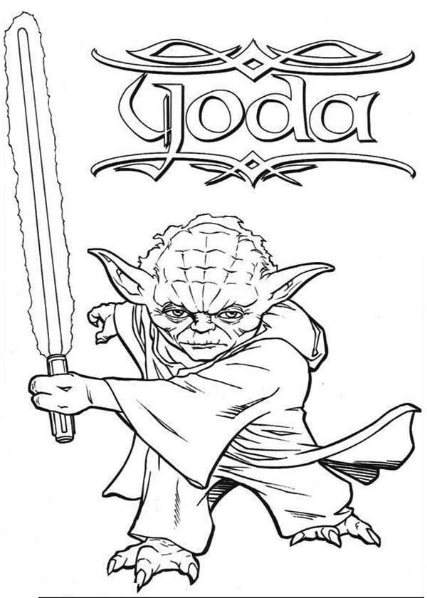 Master Yoda Swing Light Saber in Star Wars Coloring Page : Batch ...