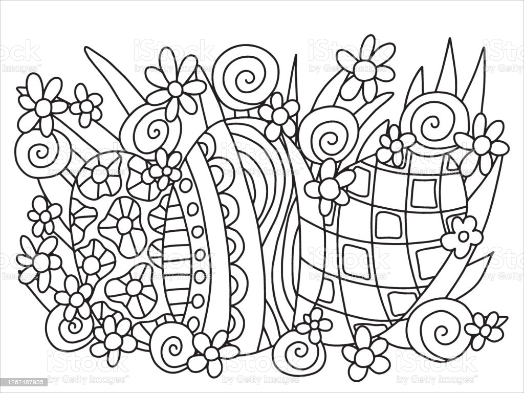 Easter Egg Hunting Coloring Page For Kids Vector Stock Illustration -  Download Image Now - iStock