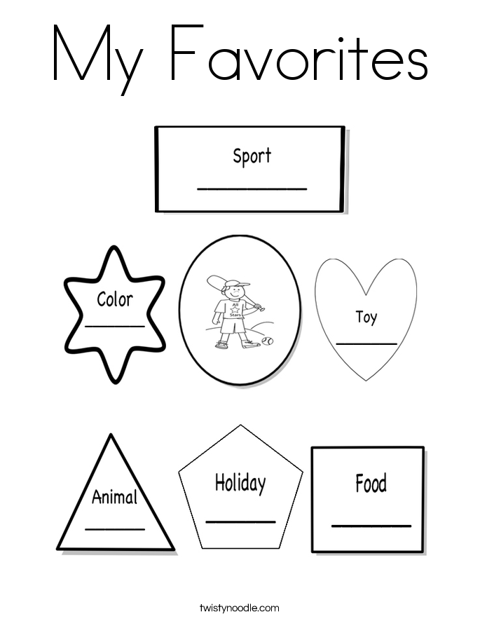 All About Me Coloring Page - Favorites
