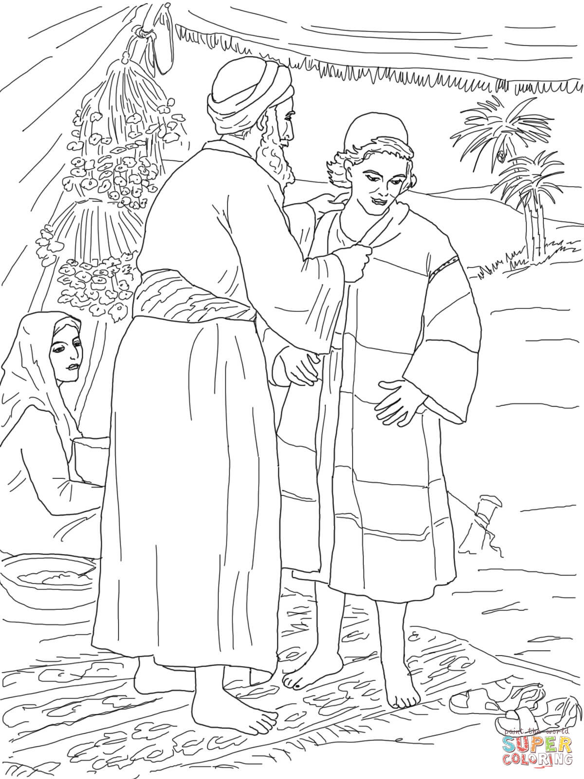 Jacob Giving Joseph the Coat of Many Colors coloring page | Free ...