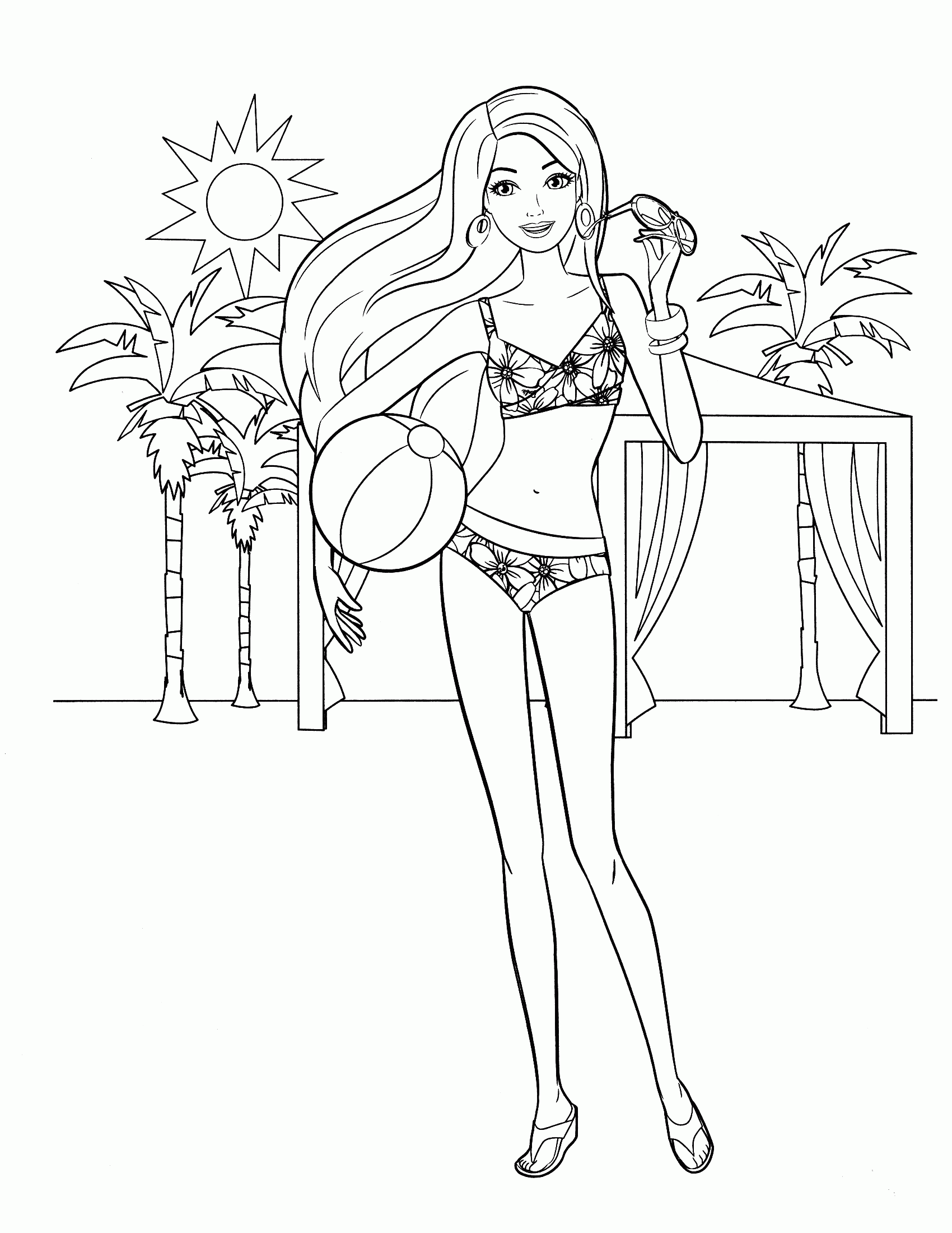 Barbie Beach Coloring Pages Printable Free Coloring