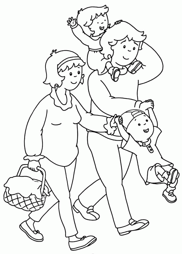 Caillou Family is Going to Picnic Coloring Page | Coloring Sun
