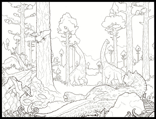 Jurassic Lazy Afternoon Coloring Page - Root Inspirations