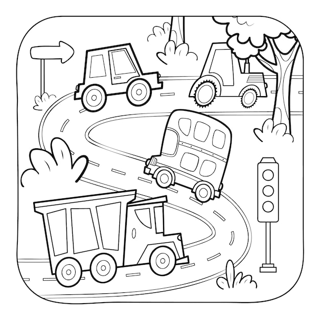 Premium Vector | Car black and white coloring book or coloring page for  kids nature background