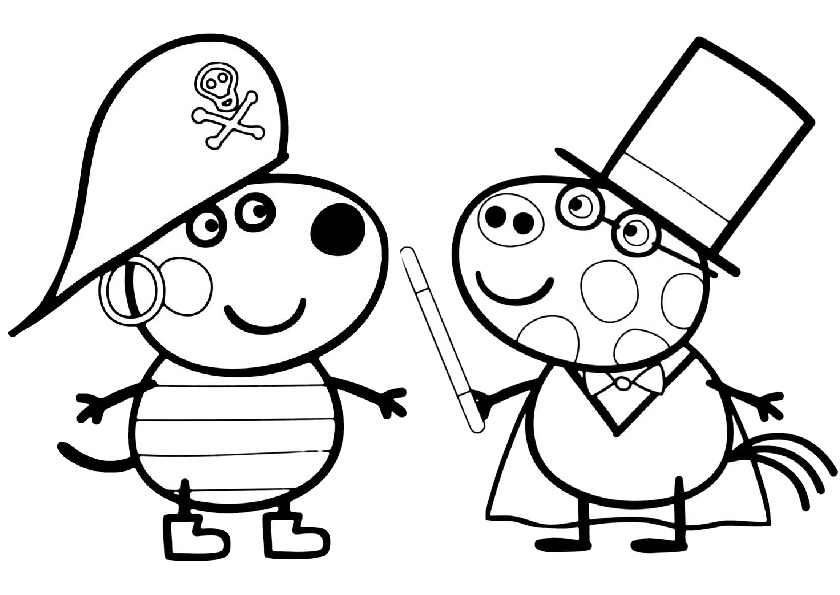 Peppa Pig Friends Danny Dog Pirate and Pedro Pony Magician Coloring Pages -  Print Color Craft