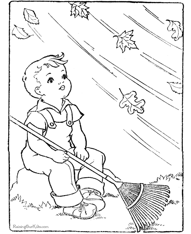 boy... too windy to rake! | Fall coloring pages, Vintage coloring ...
