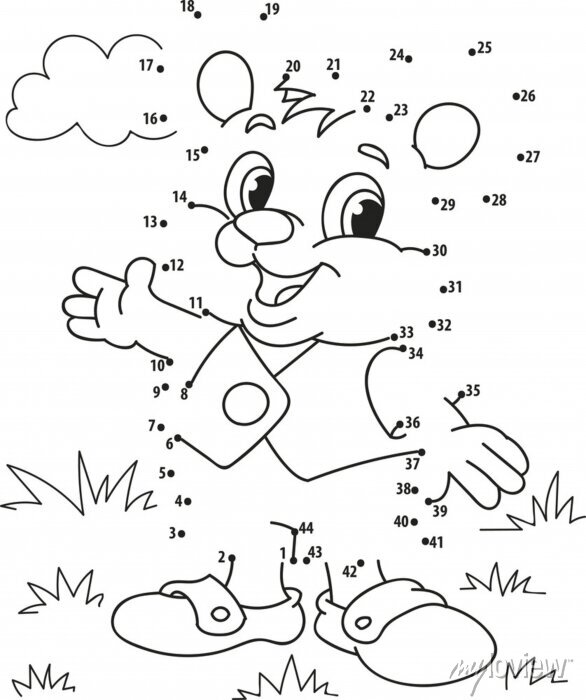 Connect the dots. bear. coloring page outline of the cartoon posters for  the wall • posters baby, zoo, wild | myloview.com