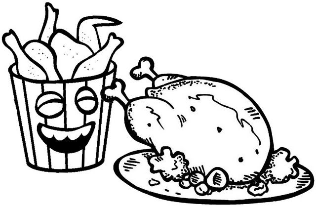 fried chicken in stripes bucket box coloring page of oven fried chicken |  Food coloring pages, Food coloring, Chicken coloring