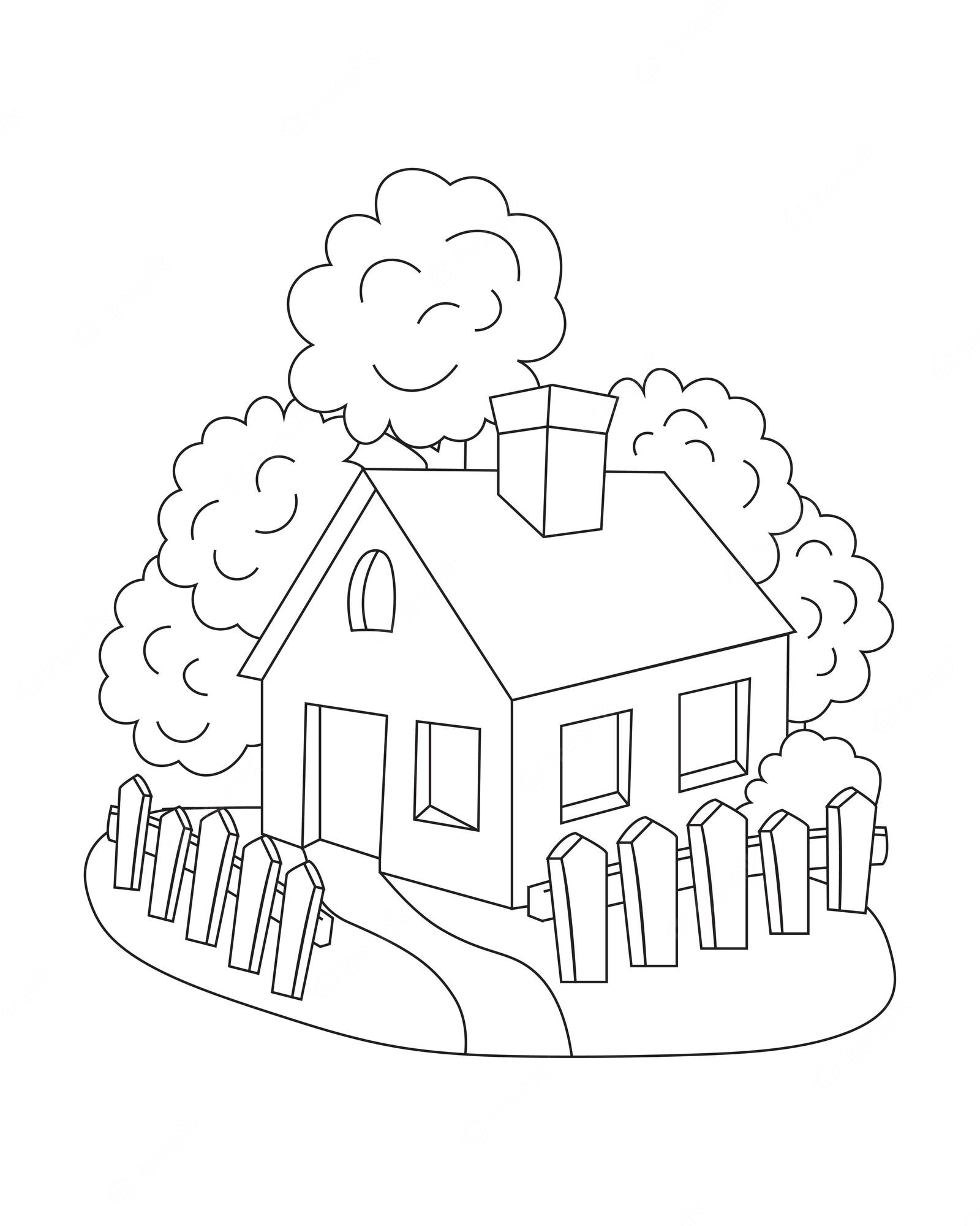 Premium Vector | Simple house coloring page village house coloring page  easy coloring page design