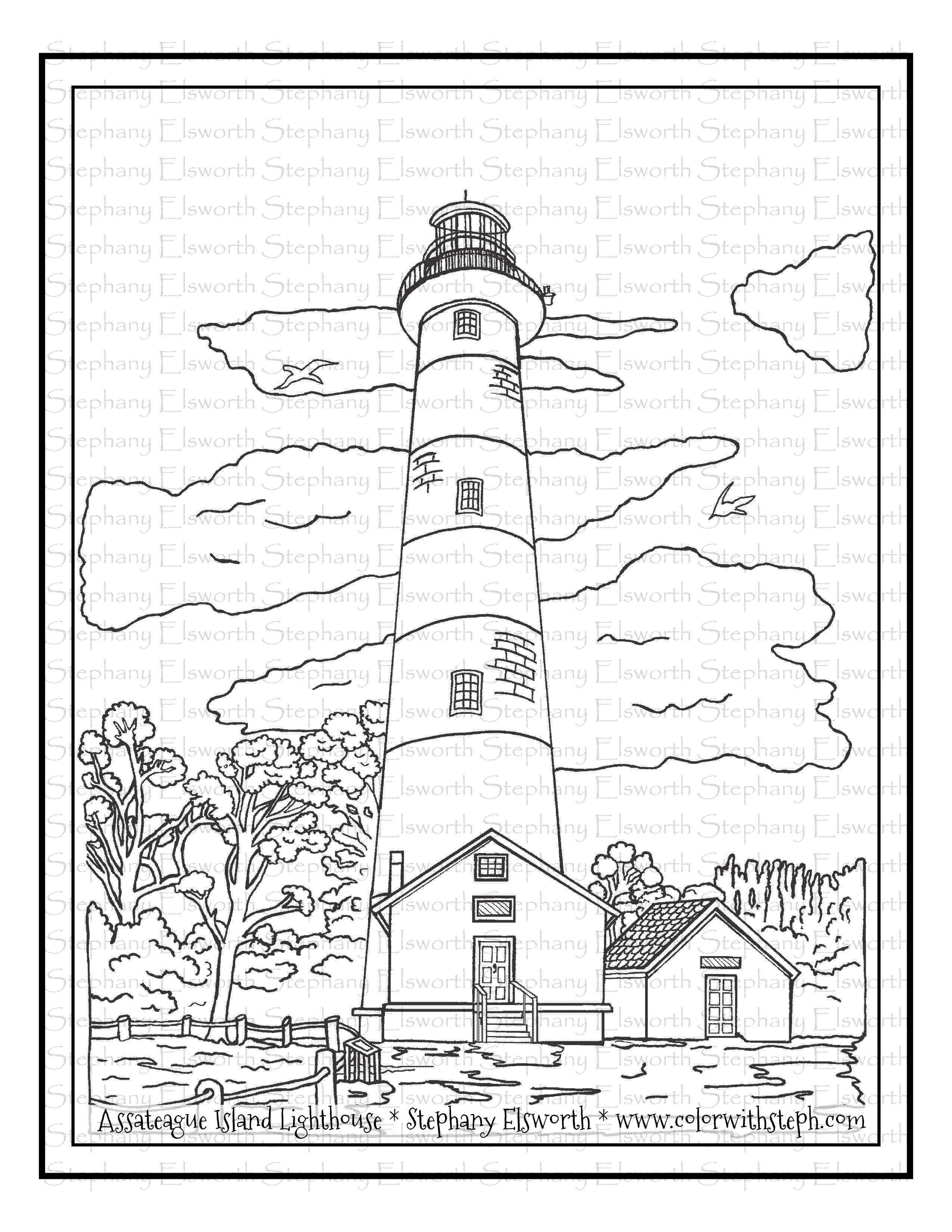 Assateague Island Lighthouse Free Coloring Page - Color with Steph