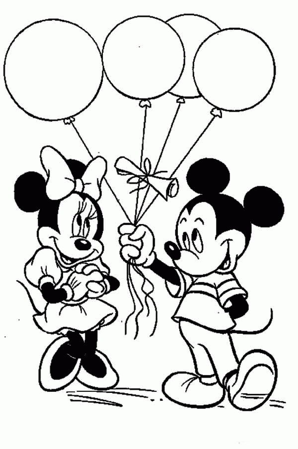 Mickey Give Baloon to Minnie Mouse Coloring Page - Free ...