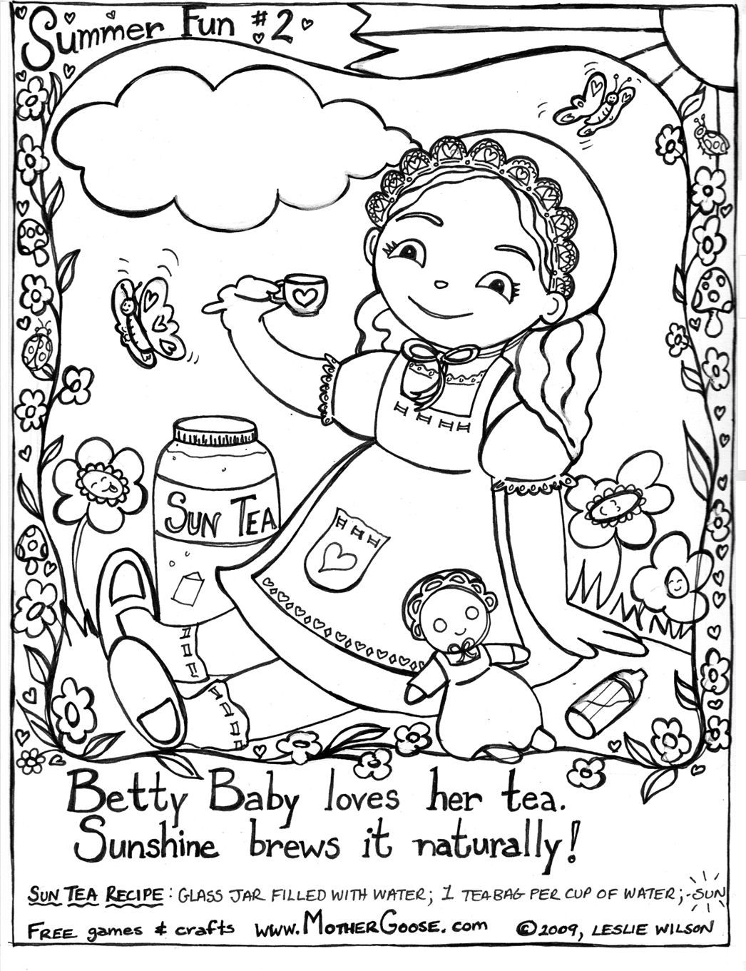 Three Summer Fun Printable Coloring Pages, a free Mother Goose ...