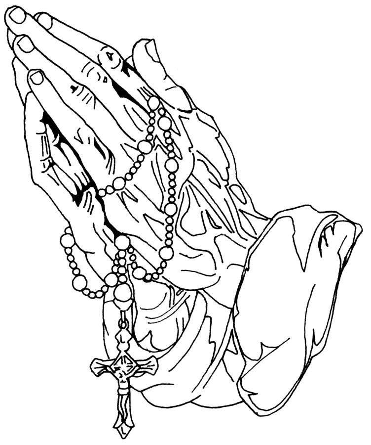 Praying Hands With Rosary Outline - ClipArt Best