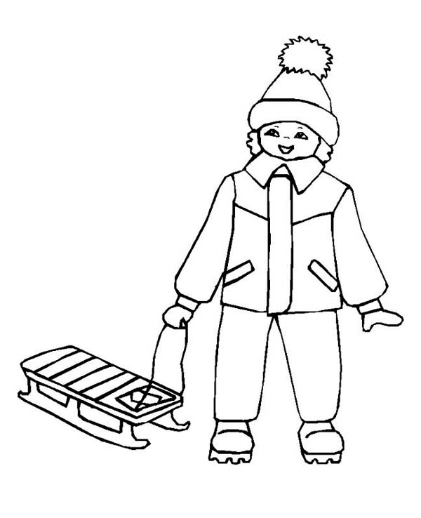 Little Kid With His Winter Sled Coloring Page - Download & Print Online Coloring  Pages for Free | Color Nimbus