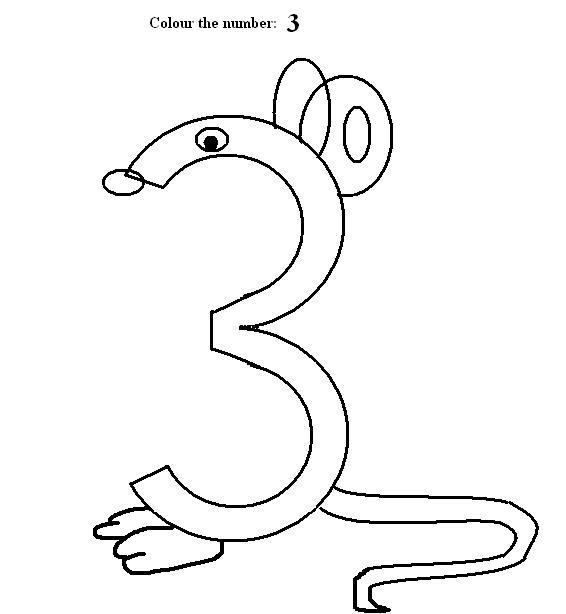 Number 3 coloring printable page for kids