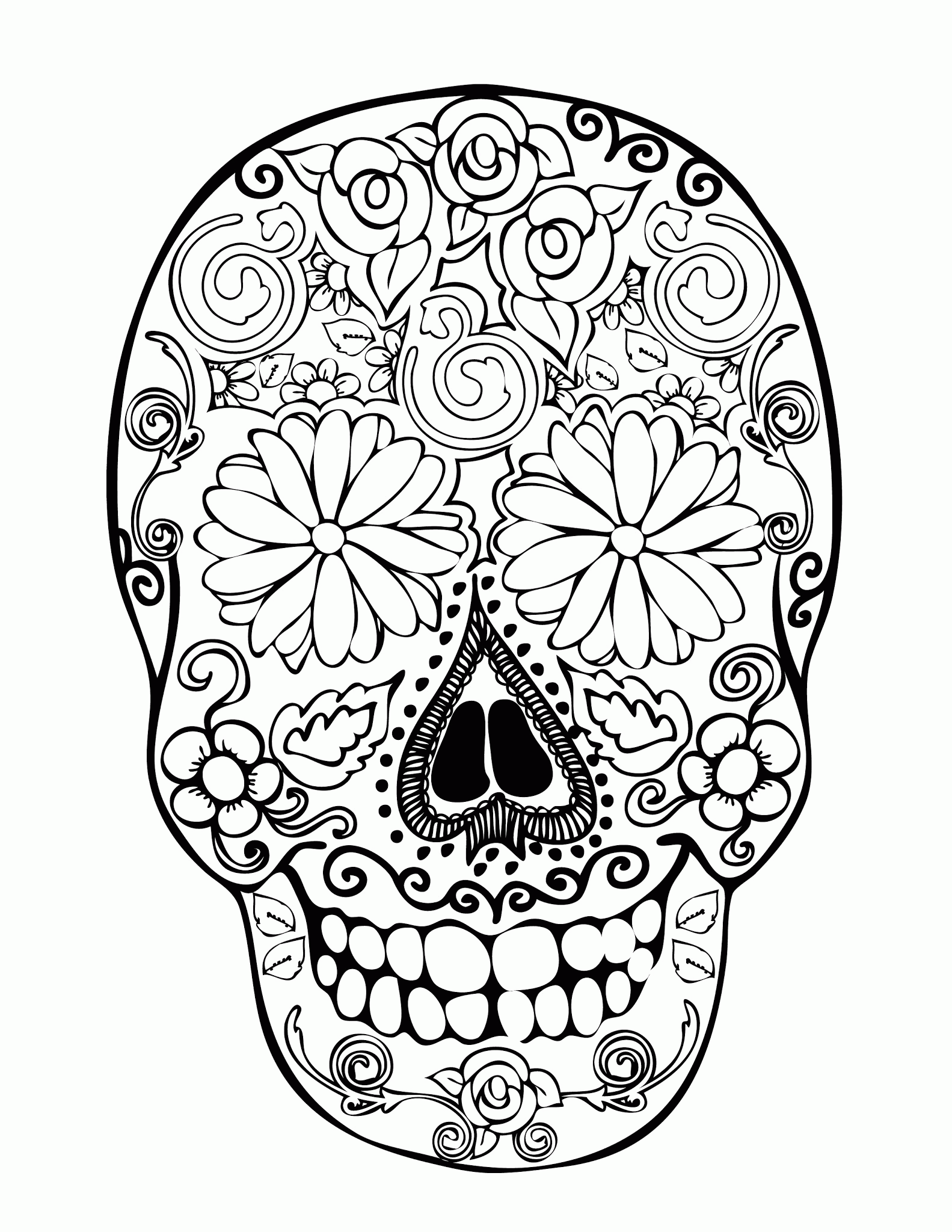 Easy Sugar Skull Coloring Pages - Coloring Home