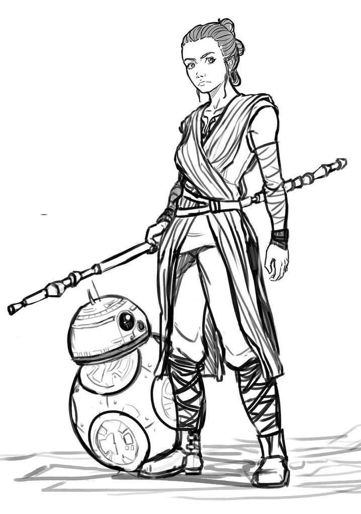 Star Wars Rey and BB-8 Coloring Page - Free Printable Coloring Pages for  Kids