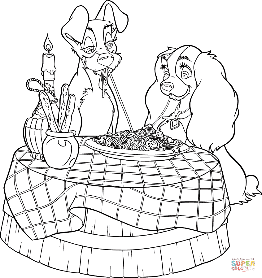Tramp and Lady coloring page | Free Printable Coloring Pages