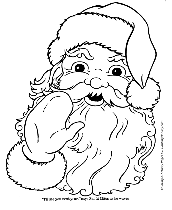 Santa Claus Coloring Pages - Santa Claus waves goodbye | HonkingDonkey