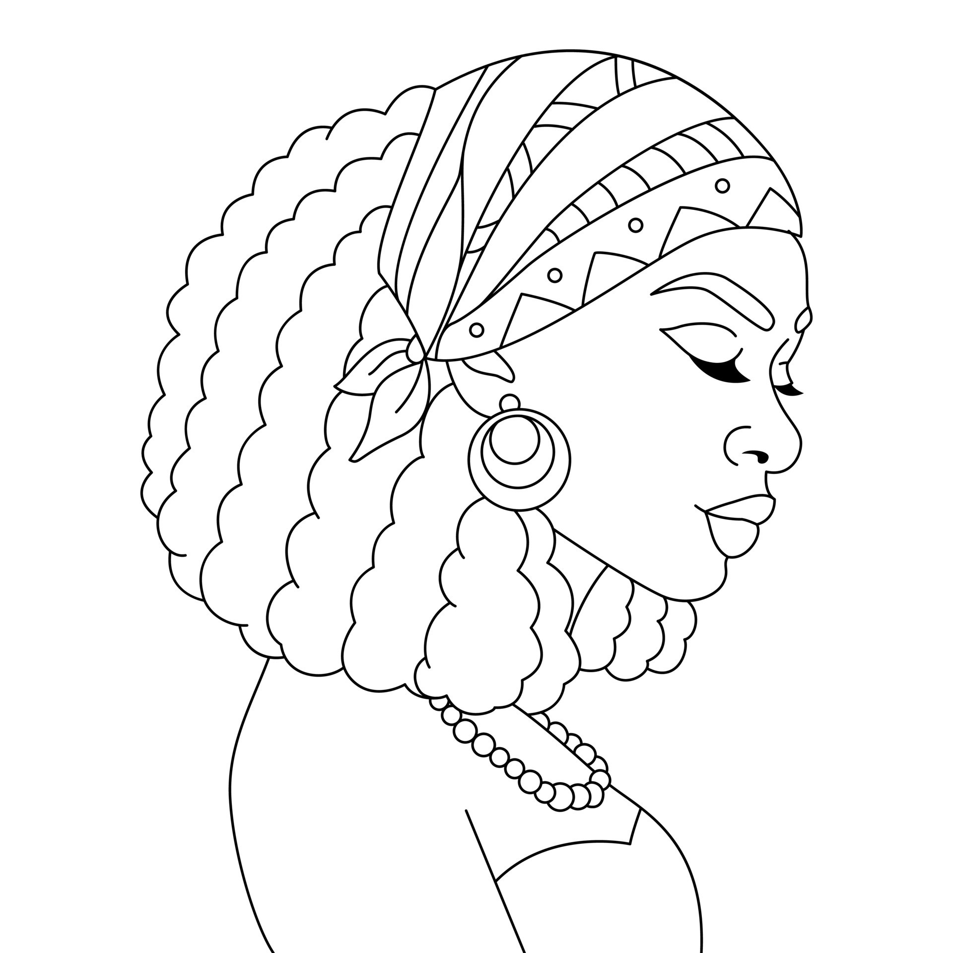 African Black Woman Head Wrap Scarf Bandana Braids Hairstyle Afro Girl  Vector Coloring Page Outline Illustration 12186544 Vector Art At Vecteezy -  Coloring Home