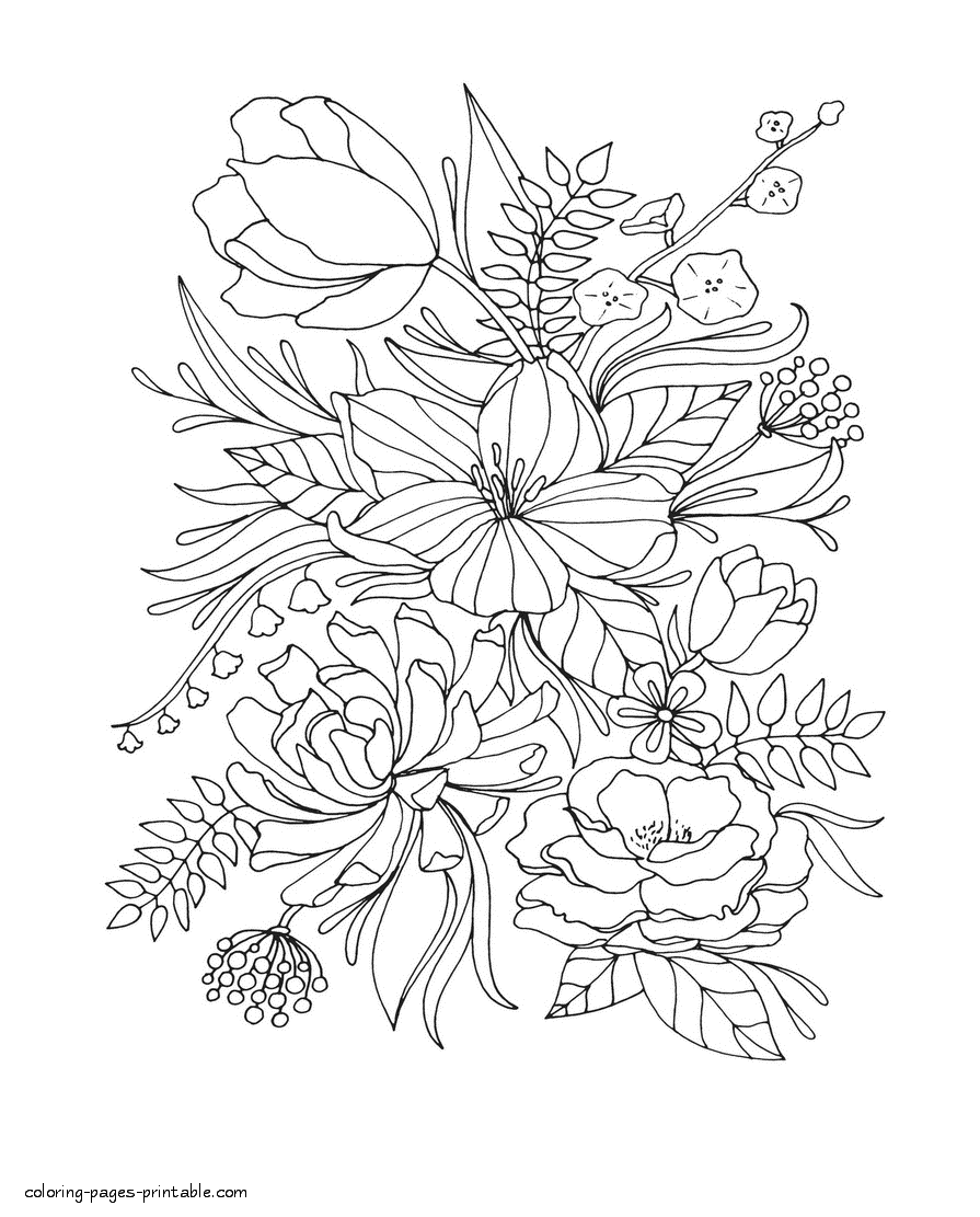 Realistic Flower Coloring Pages || COLORING-PAGES-PRINTABLE.COM