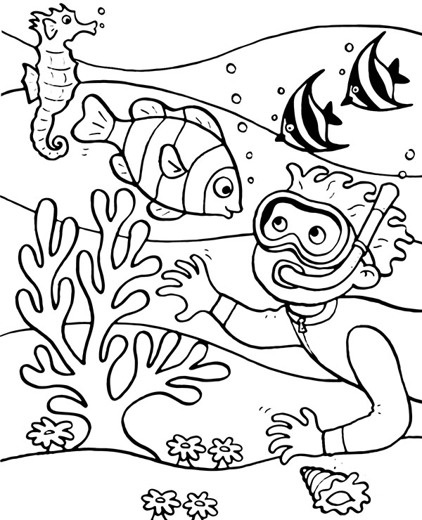 Diver coloring page for kids - Topcoloringpages.net