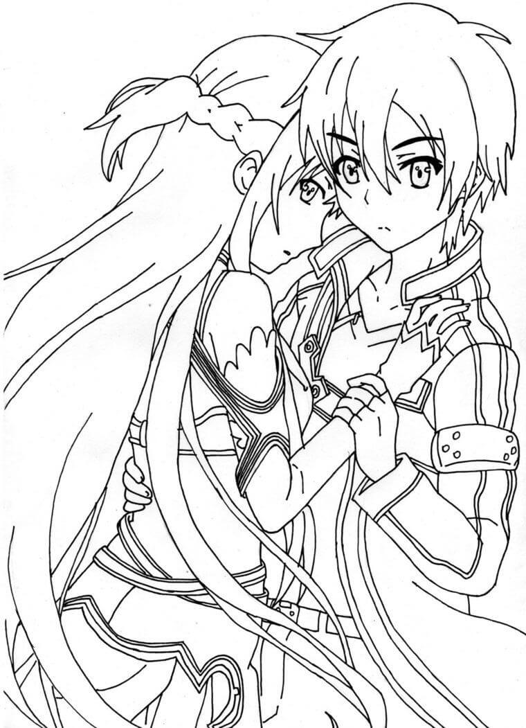 Love Kirito and Asuna Coloring Page - Free Printable Coloring Pages for Kids