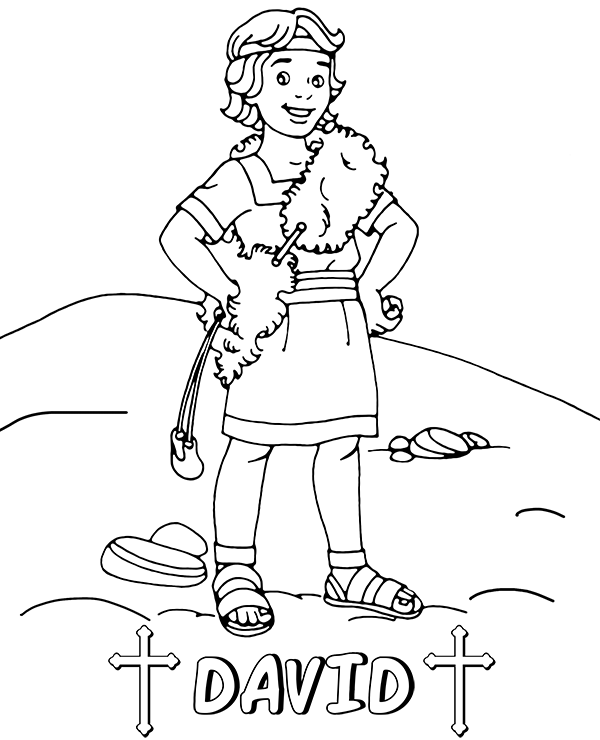 David who won with Goliath on coloring page