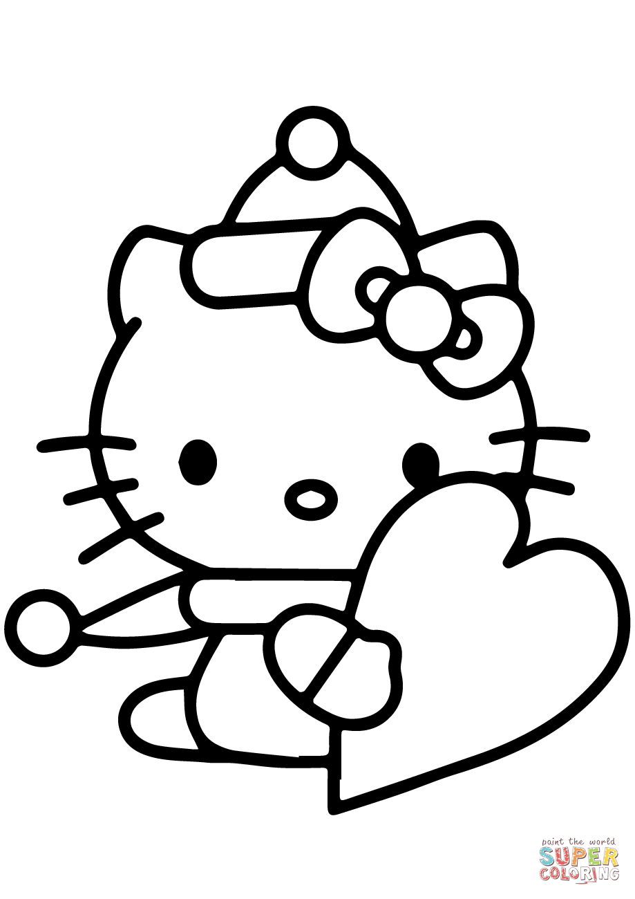 Hello Kitty with Valentine's Day Heart coloring page | Free ...