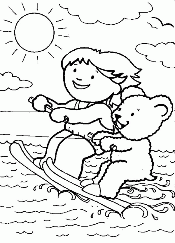 Slide on Water Water Skiing Coloring Pages | Batch Coloring