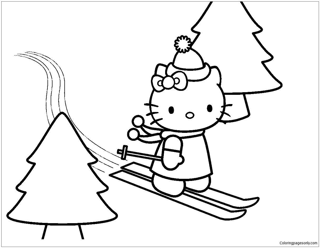 Hello Kitty Skiing Coloring Page - Free Coloring Pages Online