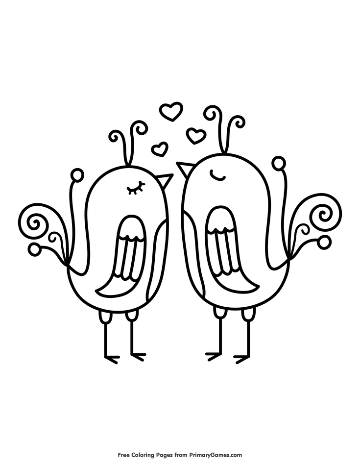 Love Birds Coloring Page • FREE Printable eBook | Love coloring pages,  Valentines day coloring page, Valentines day coloring