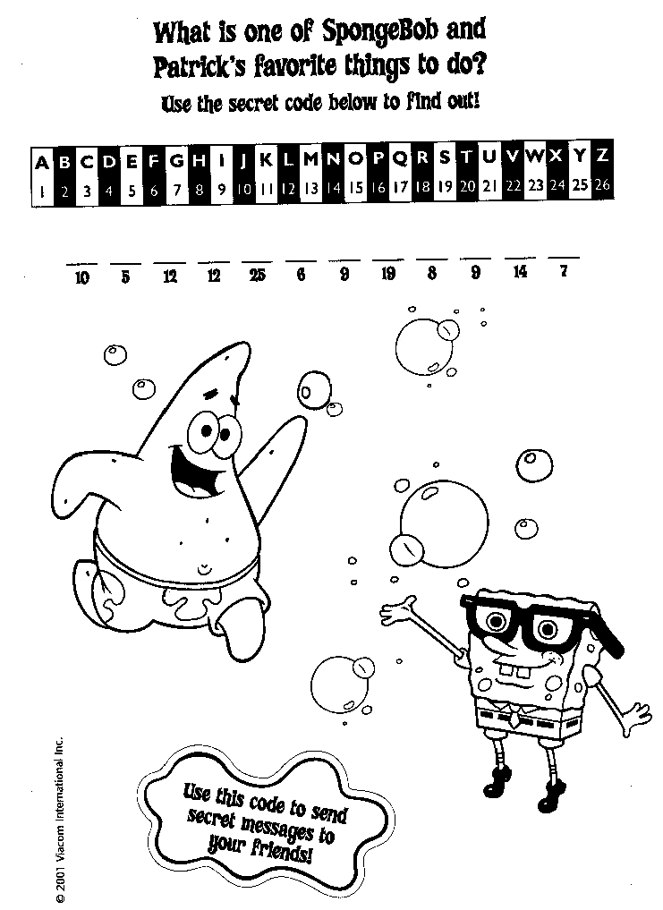Spongebob secret code game coloring page