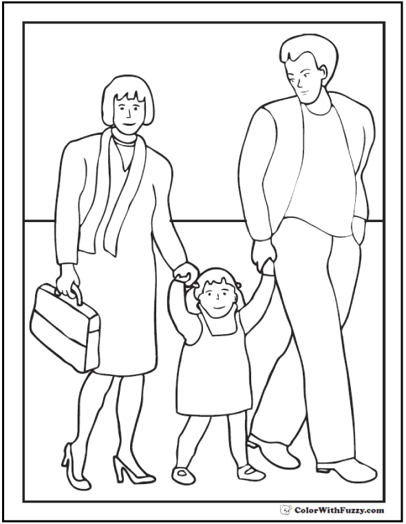 Family Father's Day Coloring Pages: Mother, Father, Daughter