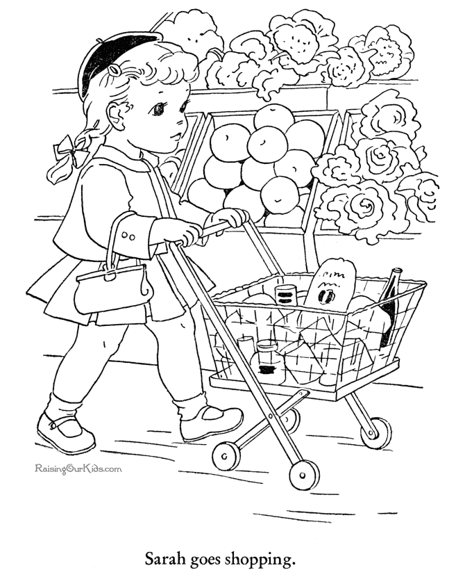 Grocery Shopping Food Coloring Page | Food coloring pages, Vintage coloring  books, Coloring pages
