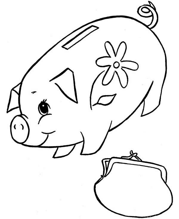 Piggy Bank and Purse Coloring Page | Color Luna