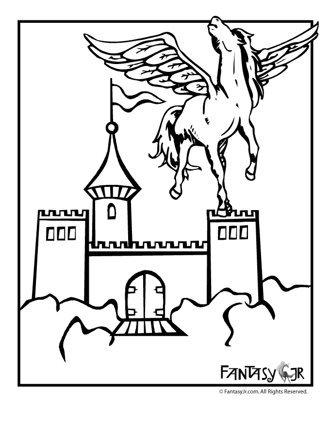 Pegasus with Castle Coloring Page - Woo! Jr. Kids Activities